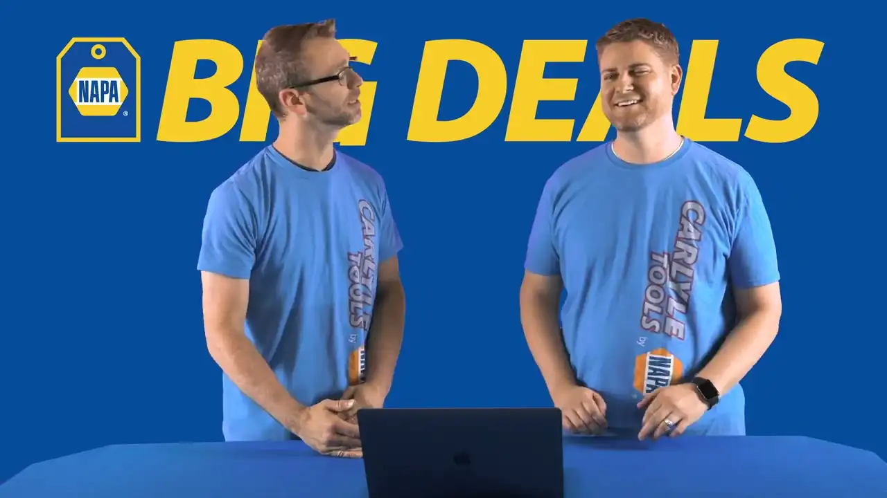 Dave and Justin at the big deals desk during a shoot